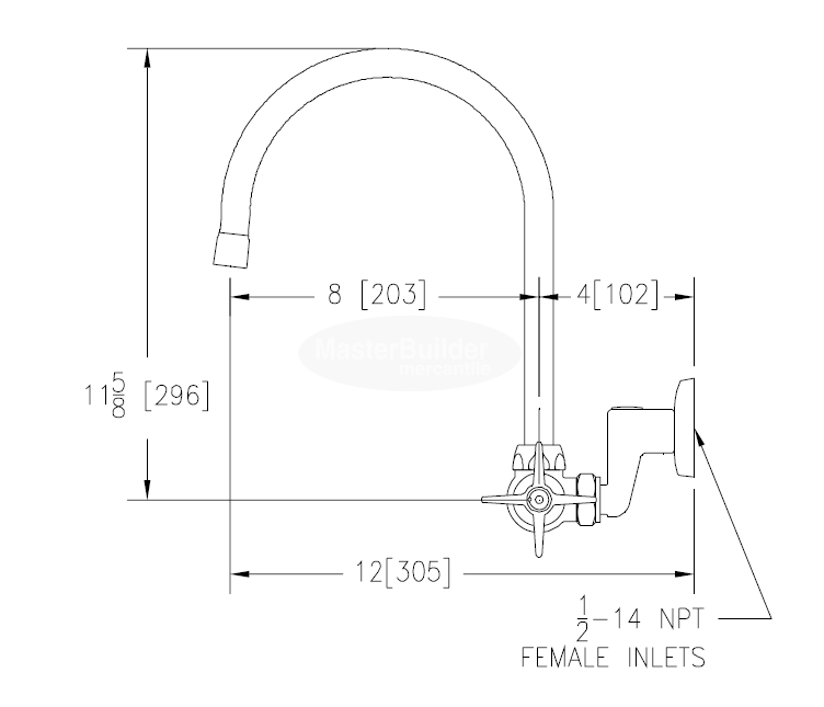 Zurn Z841C2-XL Service Sink Faucet w/ 8" Gooseneck and Four Arm Handles