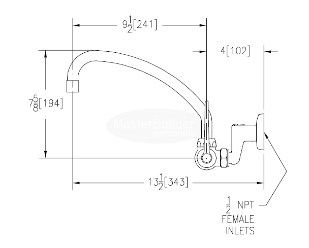 Zurn Z841J4-XL Grifo para fregadero de servicio con boquilla tubular de 9-1/2" y manijas de muñeca de 4" 