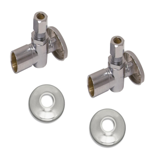 Zurn ZH8826-XL-LK-PC/Z8952-58-PC 1/2" SWT x 3/8" OD Solid Brass Loose Key Angle Stops Copper Sweat-to-Compression w/ Escutcheons (Set of 2)