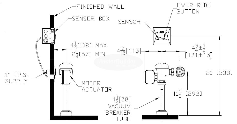 Zurn ZEMS6000AV 3.5 GPF Hardwired Exposed Sensor Flush Valve for Water Closets