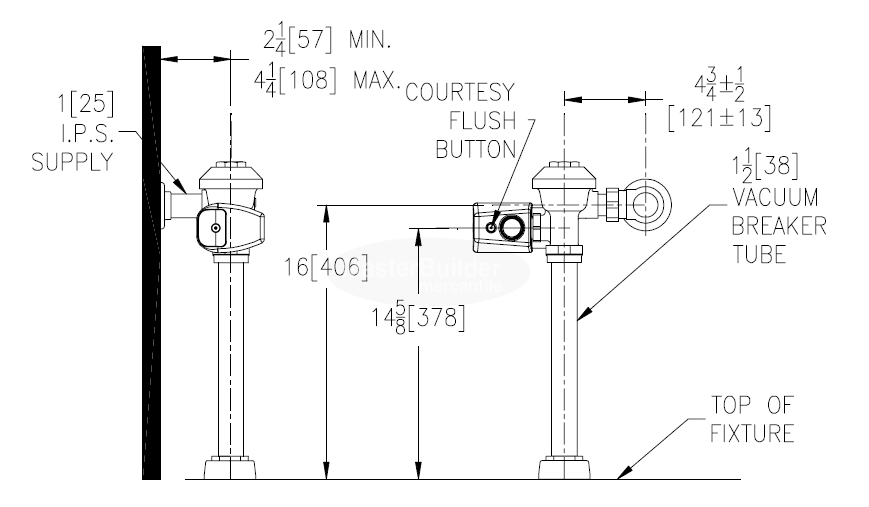 Zurn ZER6000AV-1-CPM 3.5 GPF Sensor Operated Battery Powered Exposed Flush Valve For Water Closets with 16" Rough-In