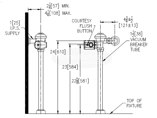 Zurn ZER6000AV-2-CPM 3.5 GPF Sensor Operated Battery Powered Exposed Flush Valve For Water Closets with 24" Rough-In