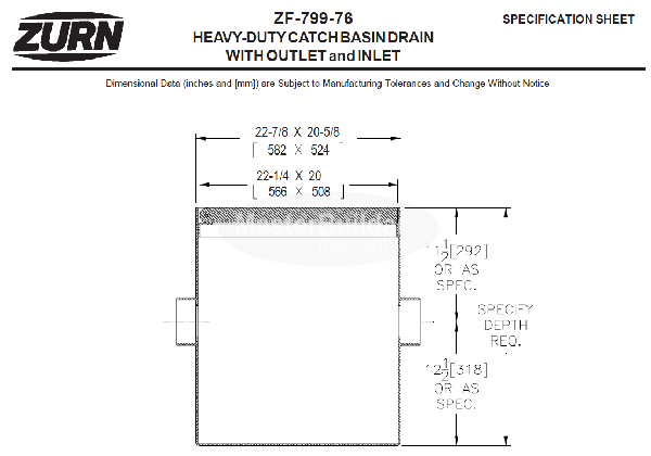 Zurn ZF799-76 Heavy-Duty Catch Basin Drain with Outlet and Inlet