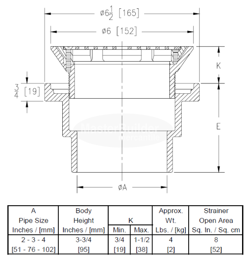 Zurn ZN211-R6 Non-Membrane Floor Drain with Surface Clamping Ring and Grate